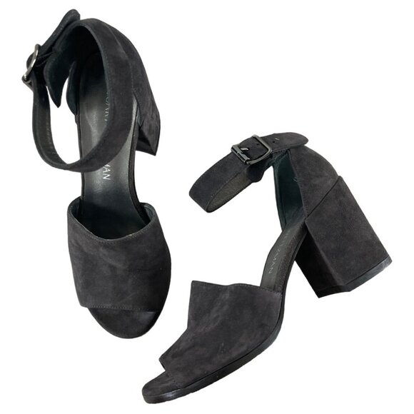 Stuart Weitzman Soho Gal Gray Suede Leather Ankle Strap Block Heel Sandals 5.5 M - Picture 3 of 12